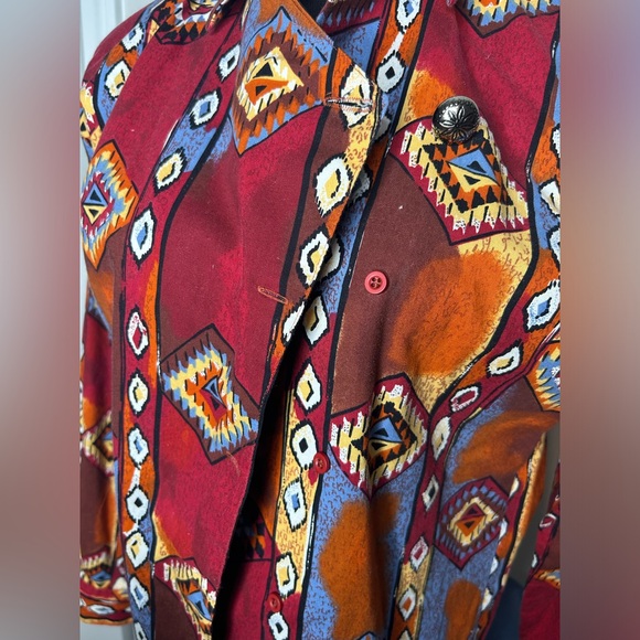Vintage Roper 90s Aztec Western Festive Boho Rodeo Button Down Shirt top - Picture 8 of 12